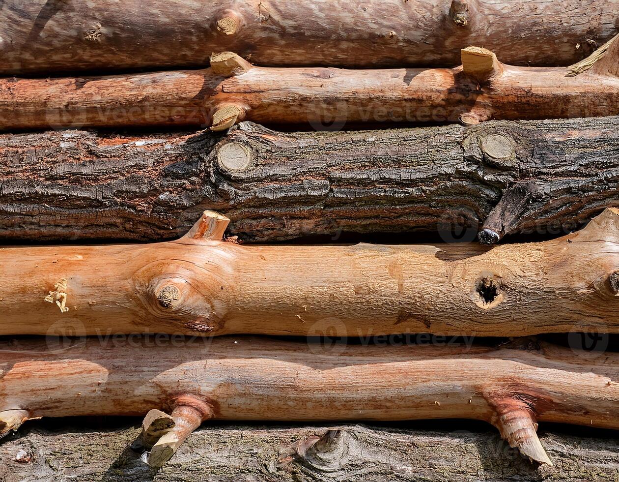 Neatly Piled Logs Ready for Processing photo