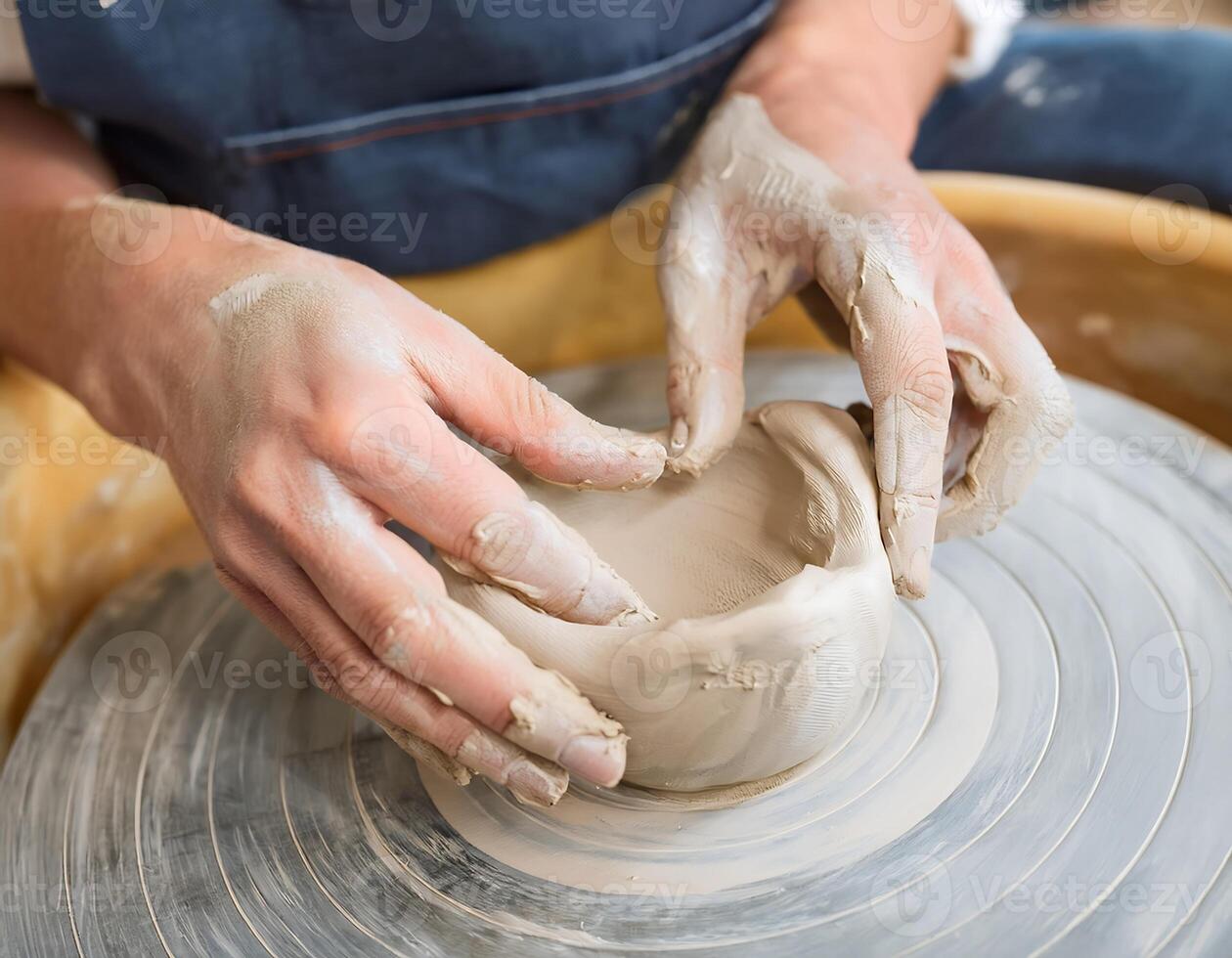 Skilled Potter Shaping Clay on a Spinning Wheel photo