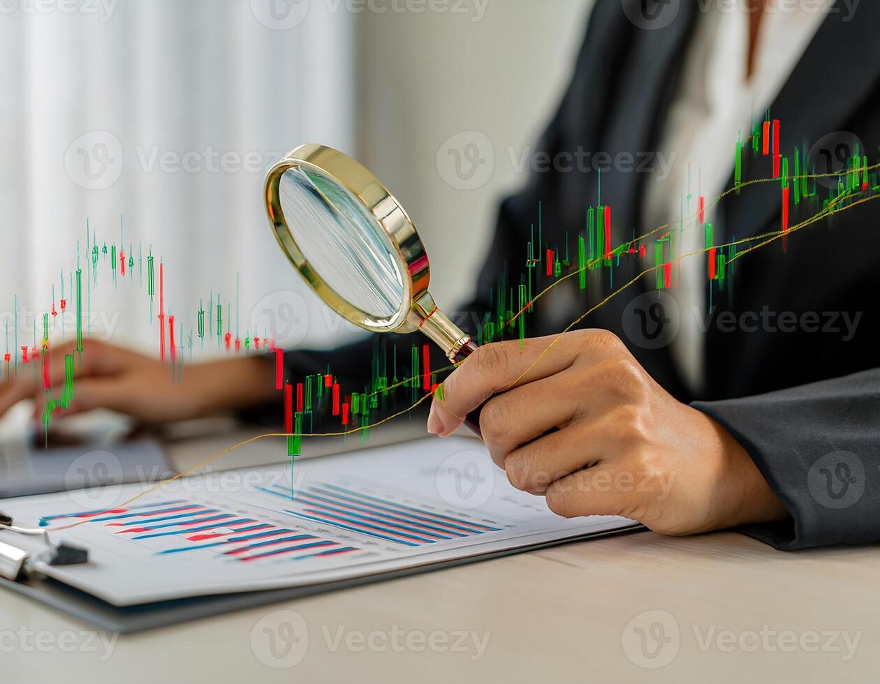 Hand Holding a Magnifier Examining Technical Indicators photo