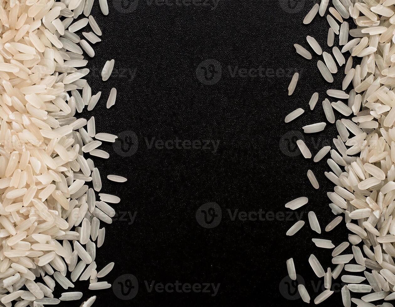 Top View of Raw Rice on Dark Surface photo