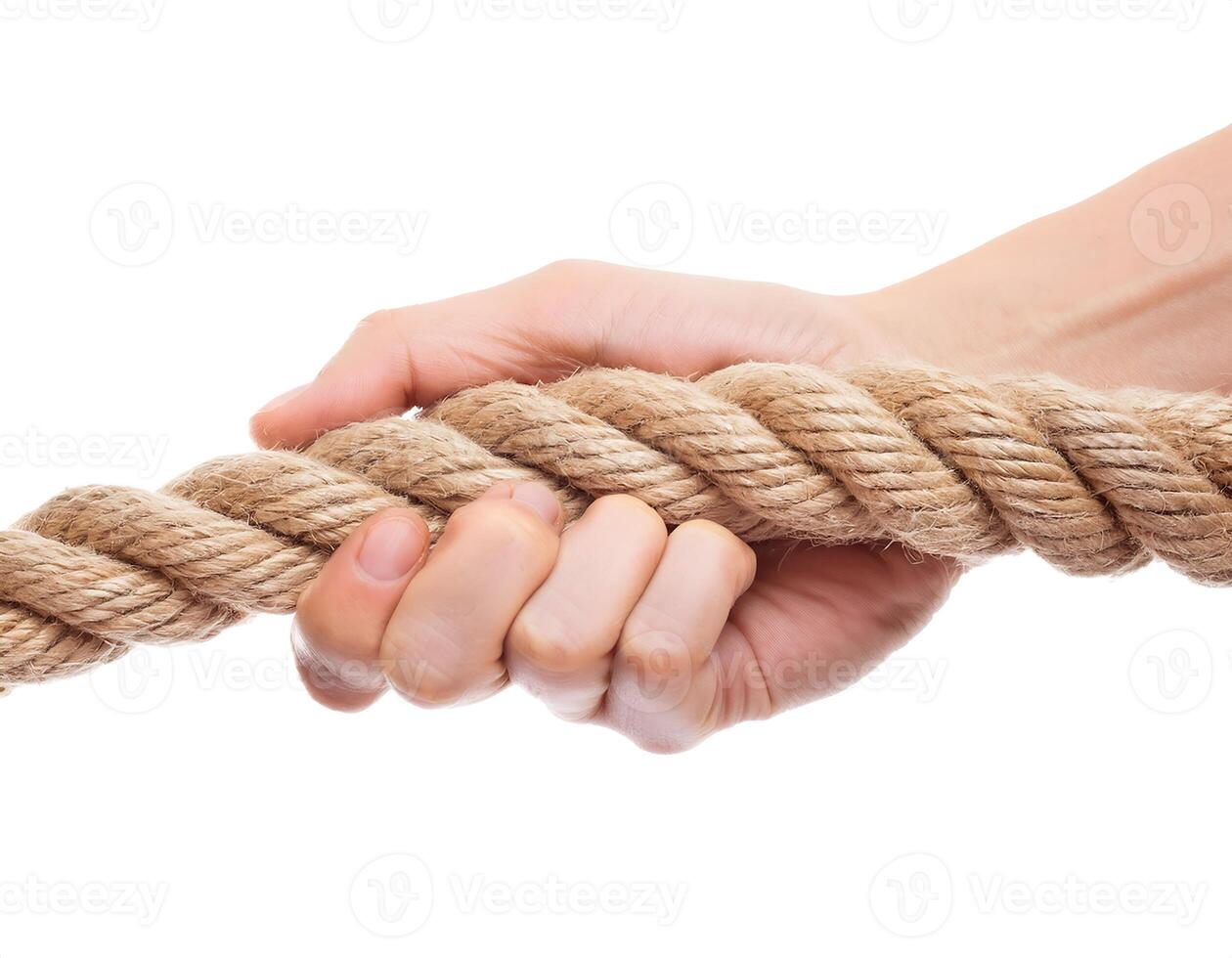 Hand Pulling Rope on White Background photo
