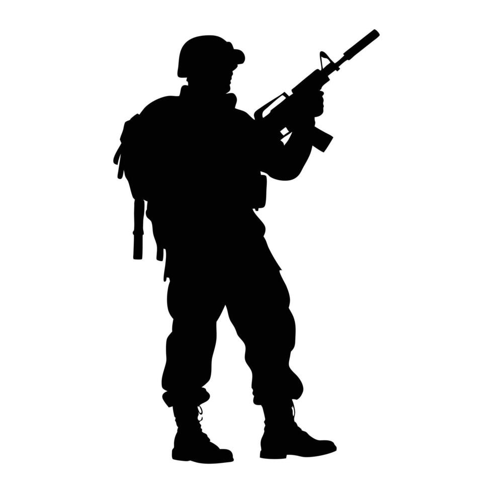 silhouette of a soldier holding a rifle vector