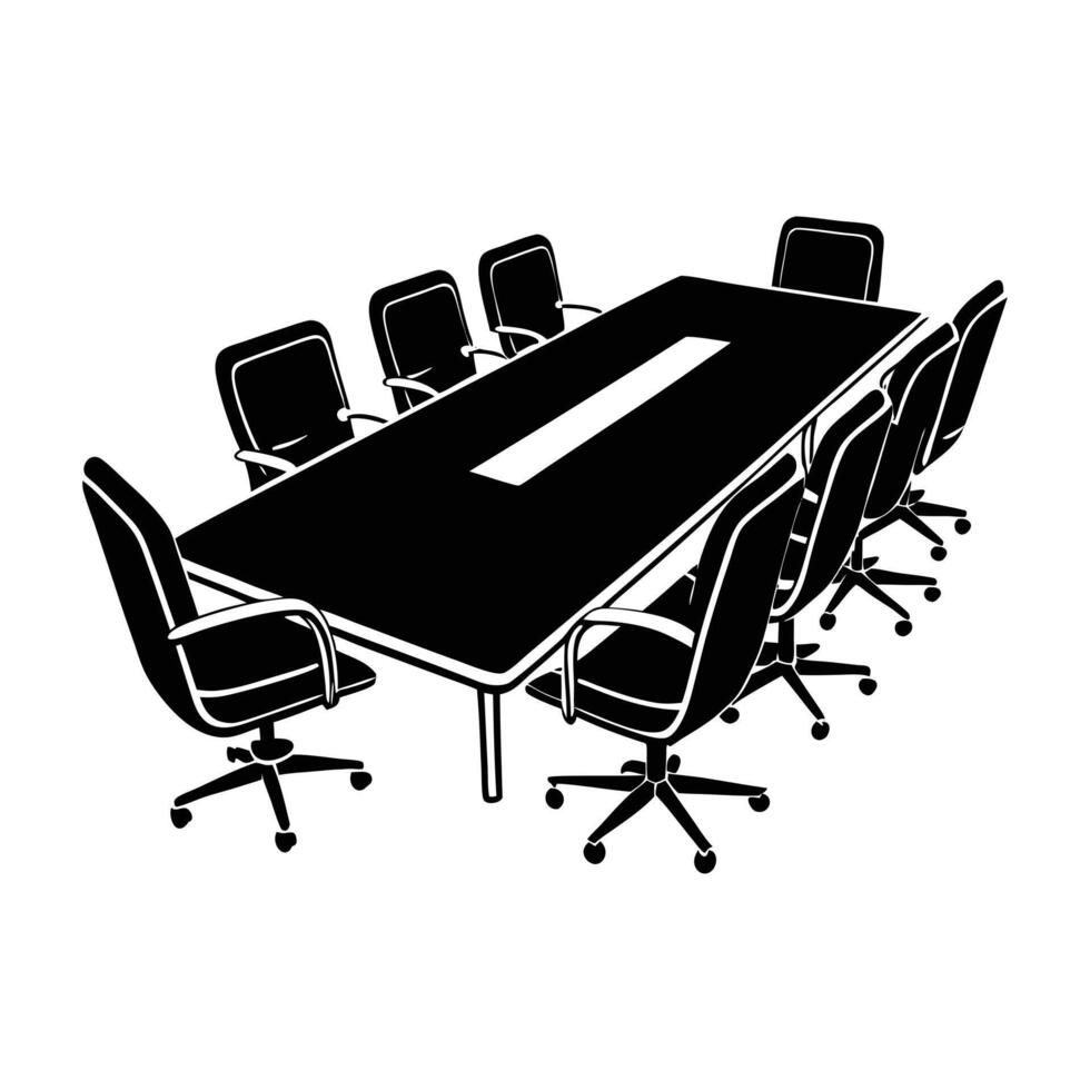 a black and white a conference table with chairs vector