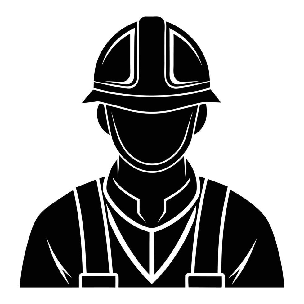 a black and white silhouette of a man in a hard hat. vector