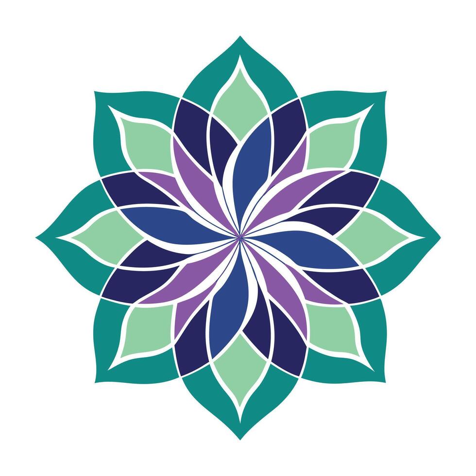 a purple and green flower with a blue center vector