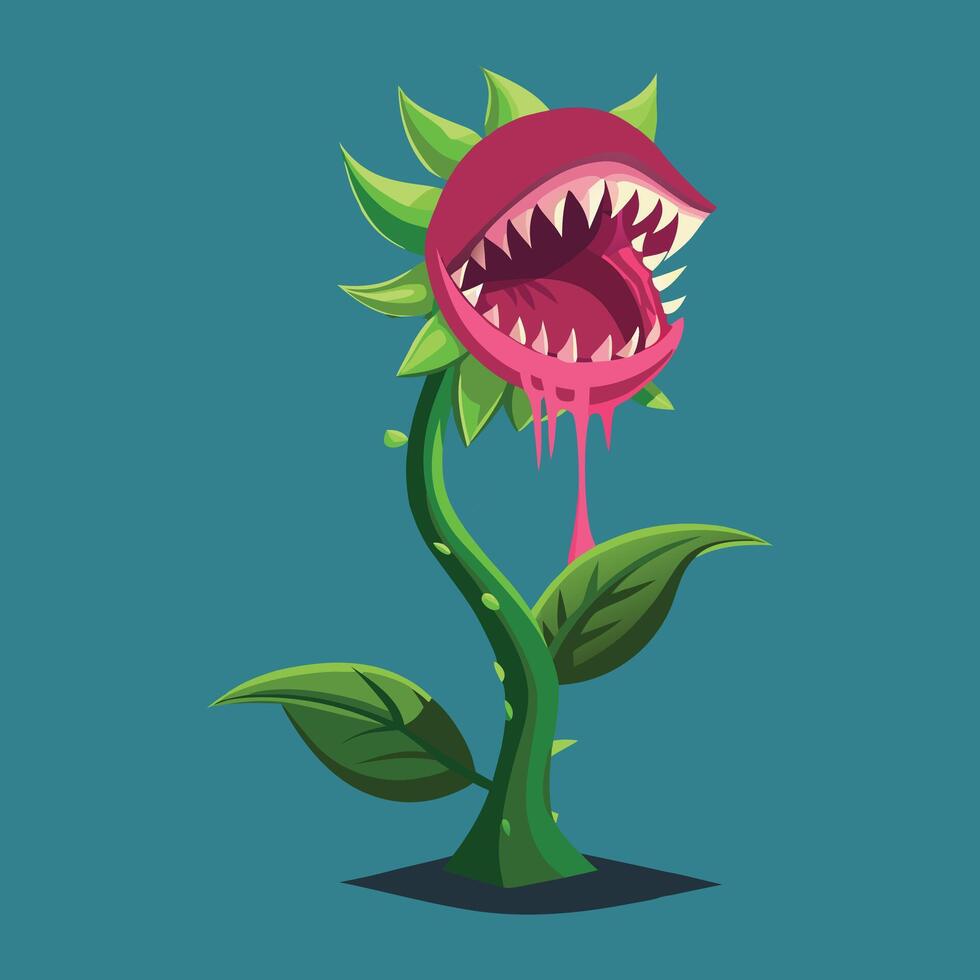 a cartoon plant with a mouth full of teeth vector