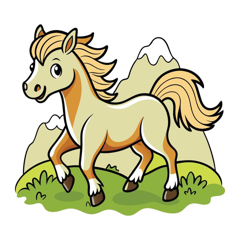 cartoon horse running in the field. vector