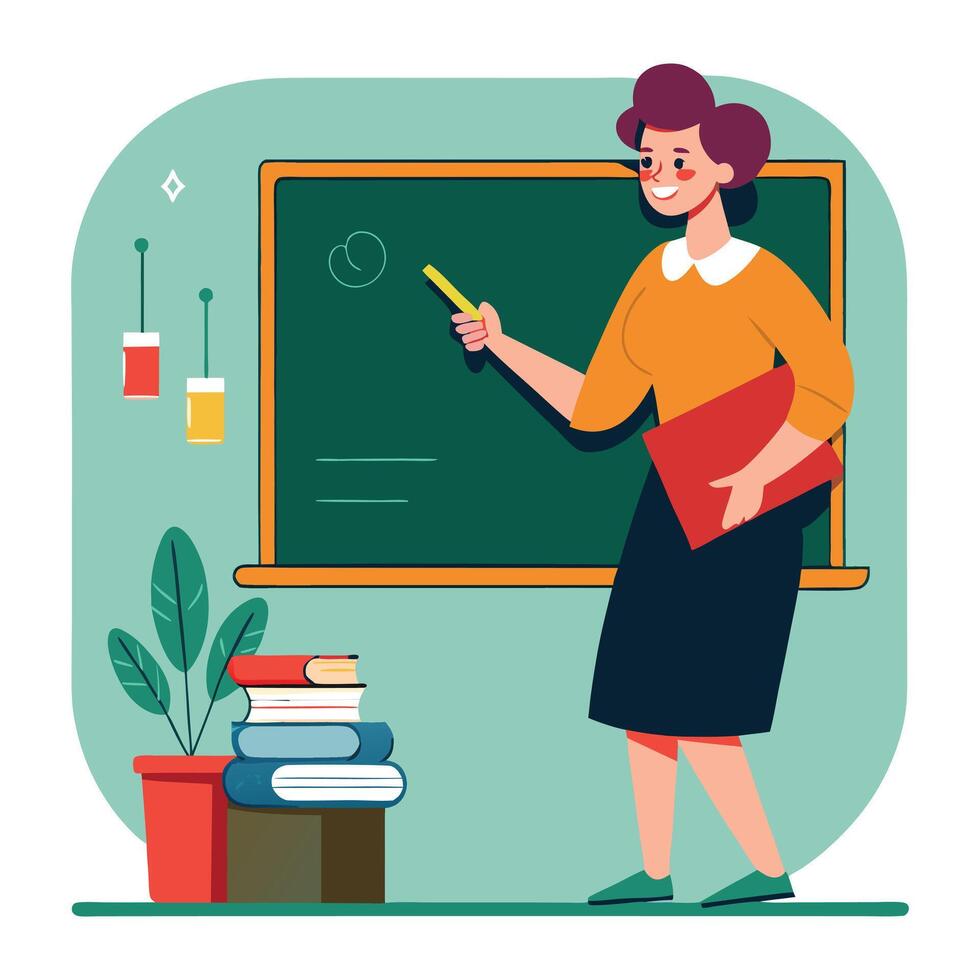 teacher teaching in front of blackboard illustration vector