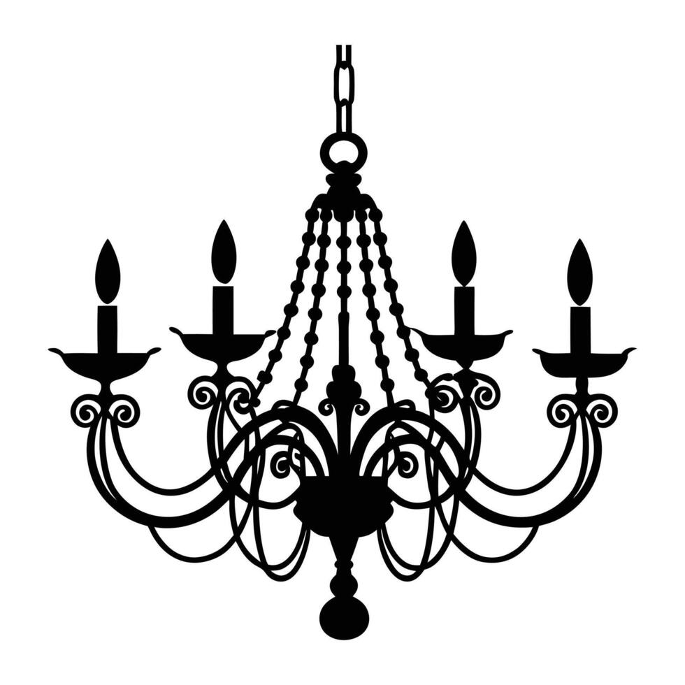 a black and white silhouette of a chandelier. vector