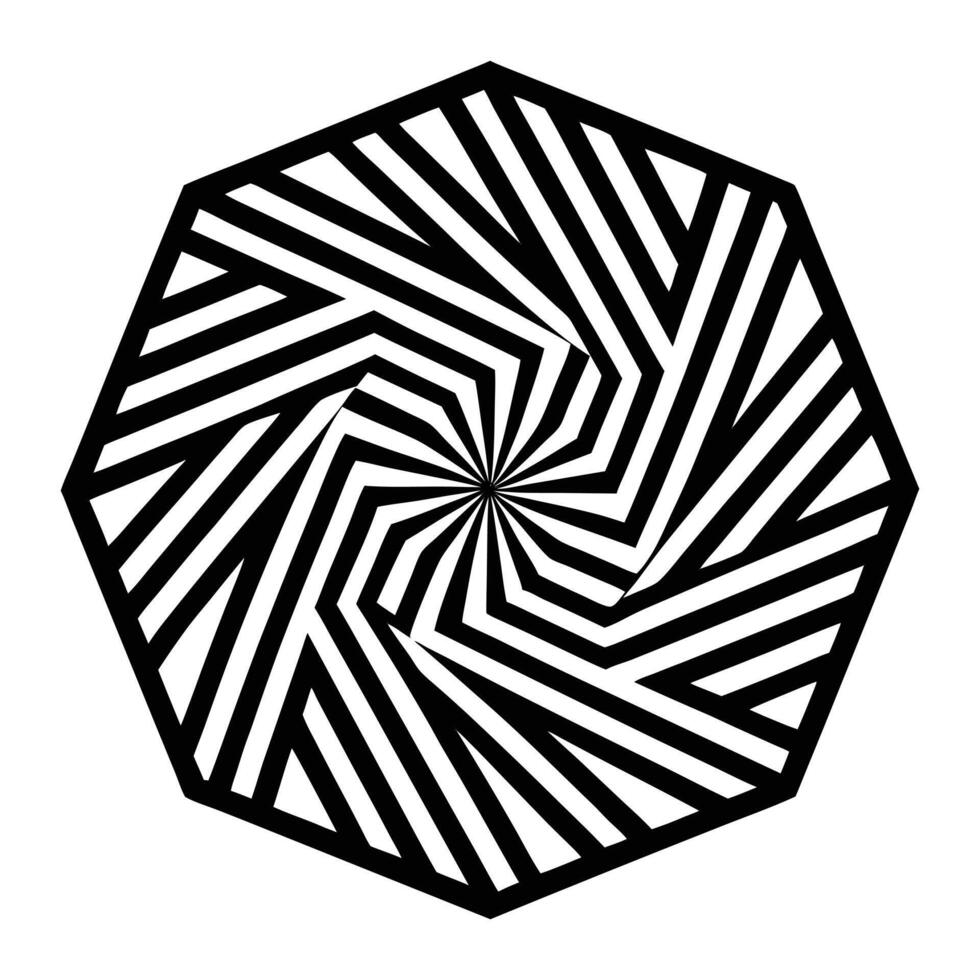 a black and white image of a hexagon with a spiral pattern vector