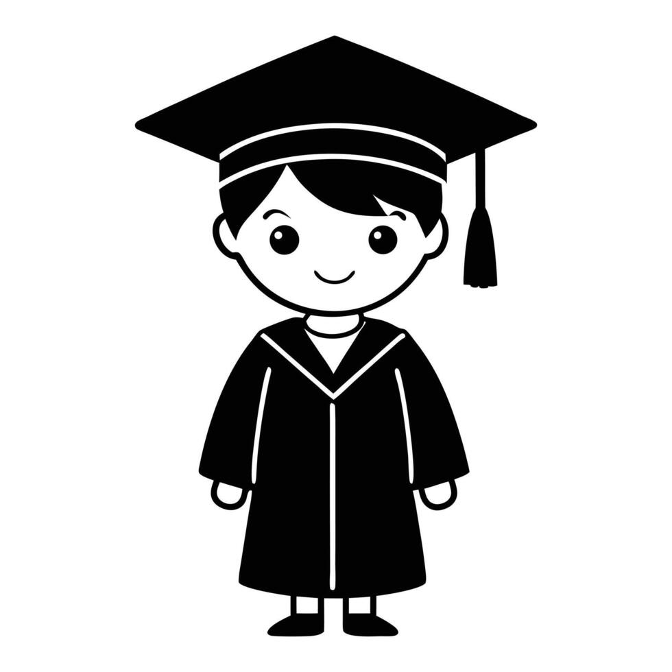 a black and white illustration of a boy in a graduation gown vector