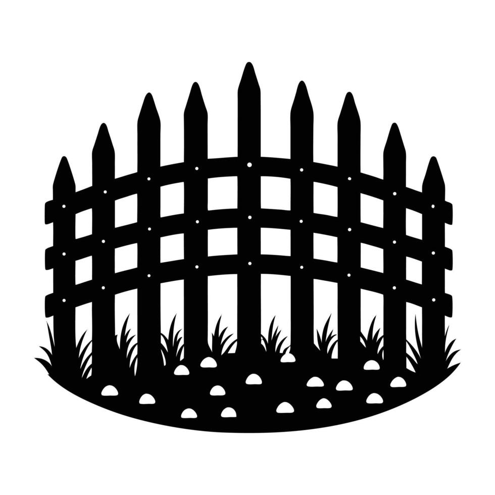 a black and white silhouette of a fence with grass vector