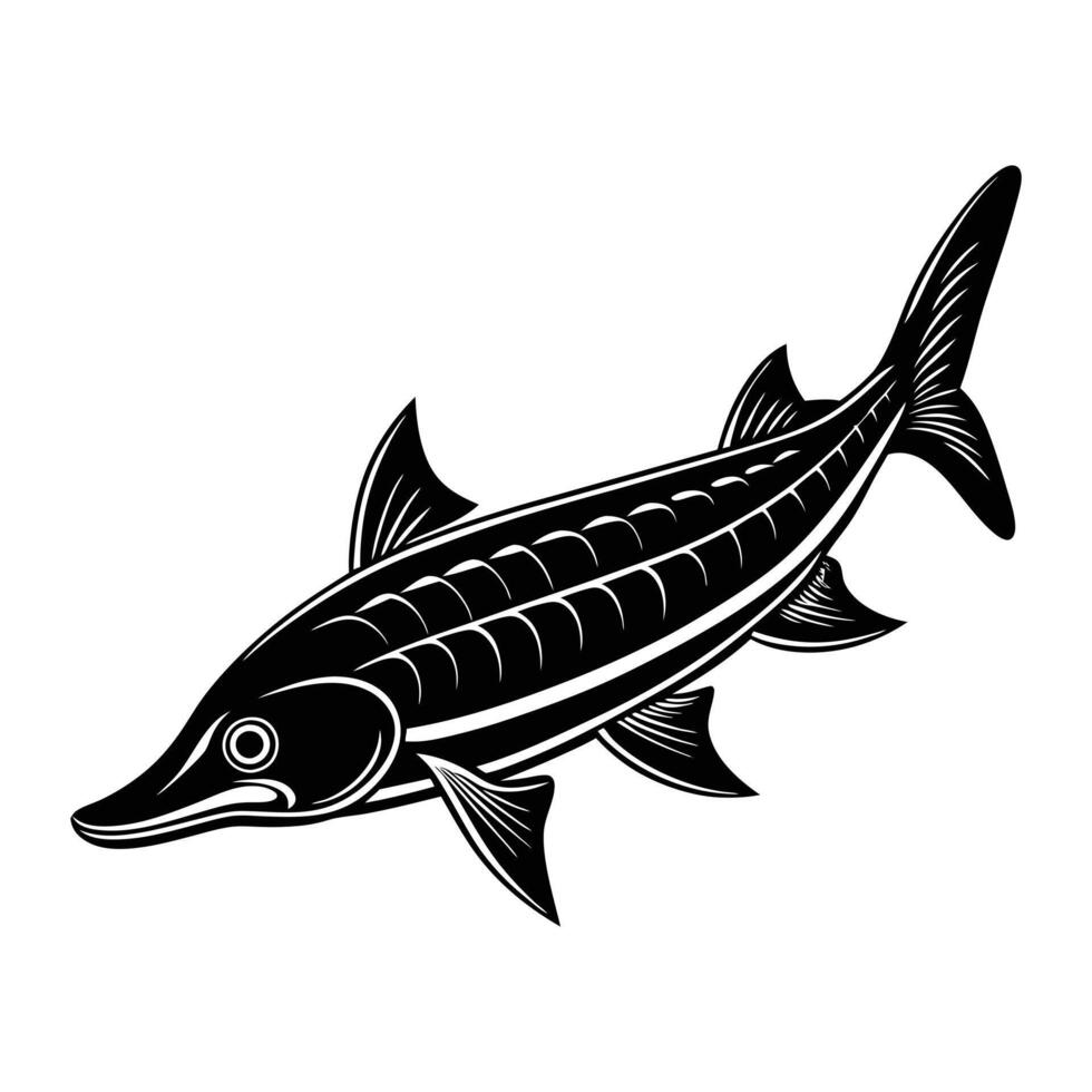 a black and white illustration of a fish vector