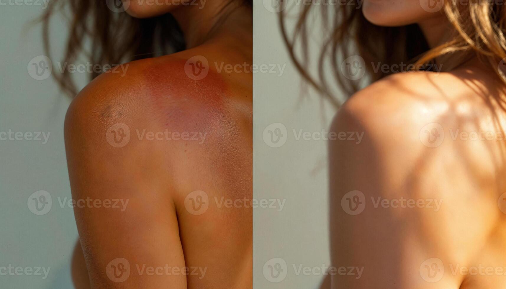 Sunburn Recovery Comparison, Shoulder and Arm Skin Before vs After photo