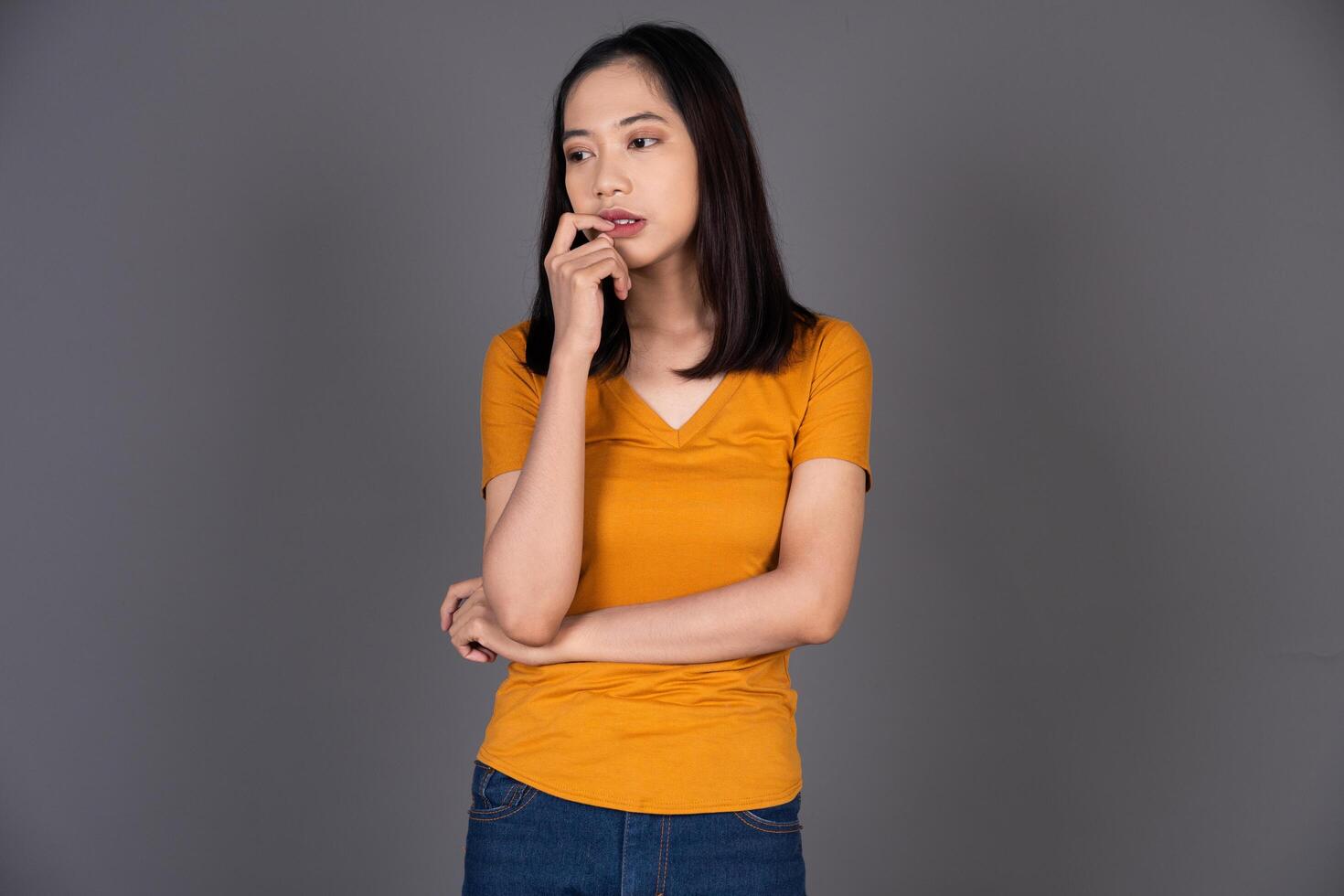 Portrait of a Girl Looking Upset and Sad Isolated Background photo
