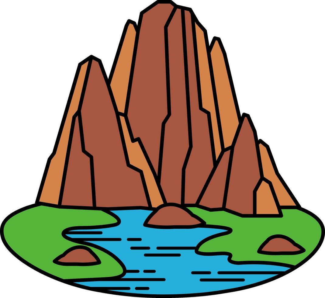A mountain landscape range with a river flowing through vector