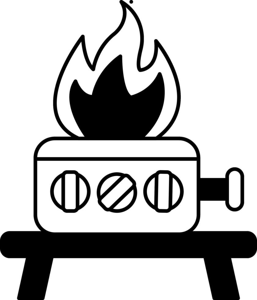 black and white single icon of camping stove vector