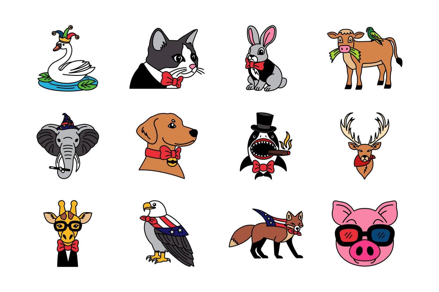 animals illustration icon set vector