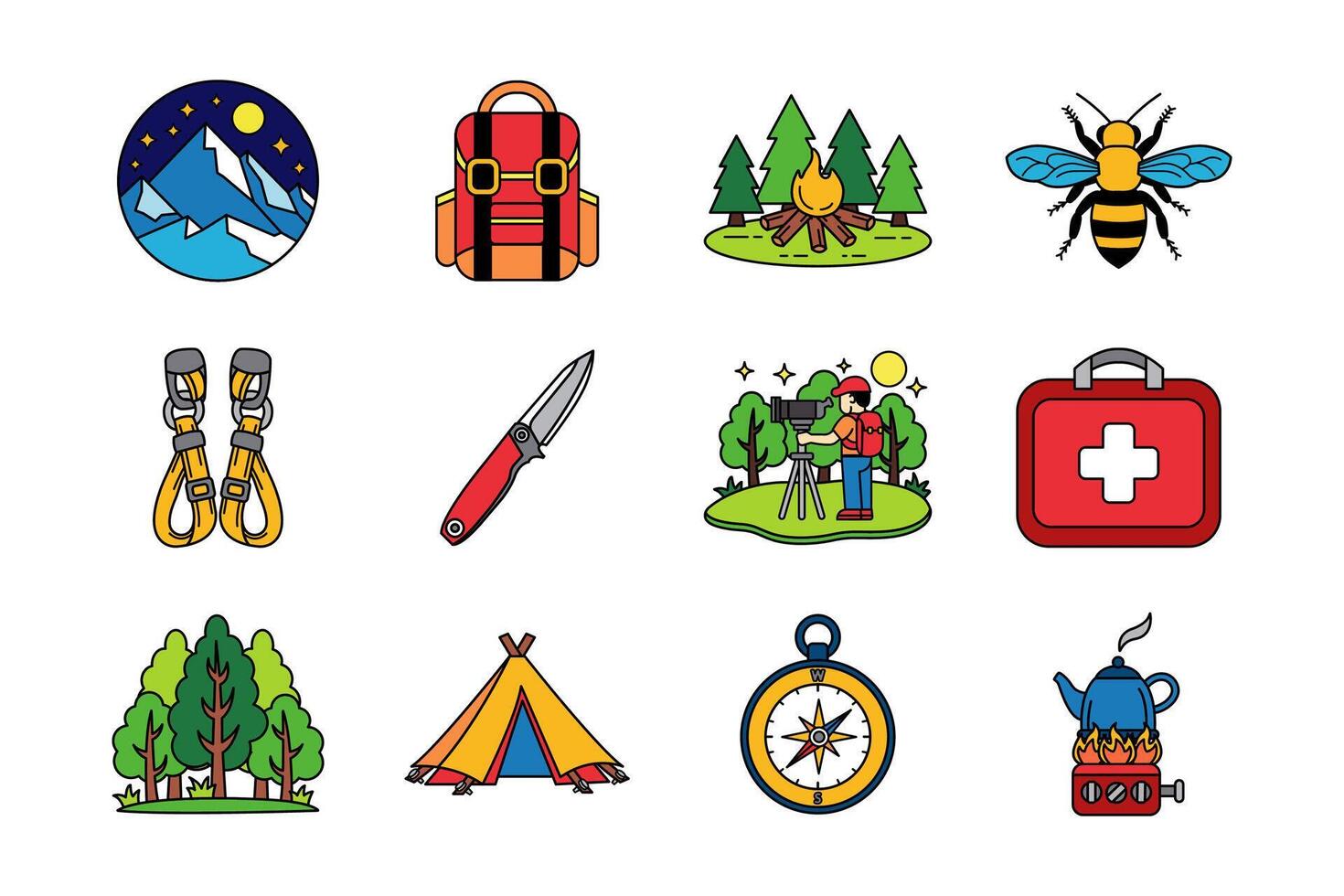 camping recreation and hiking set vector