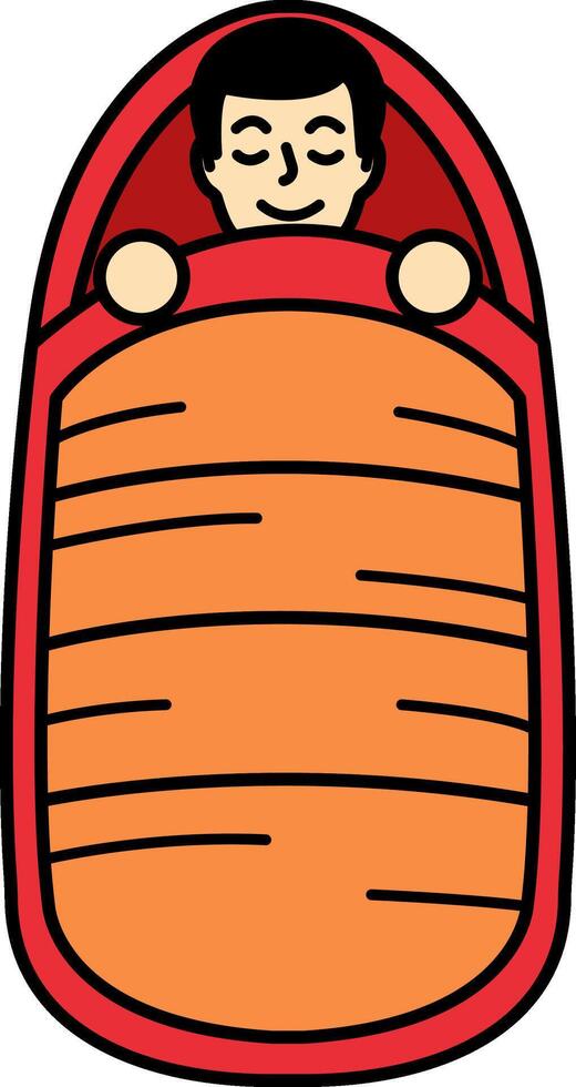 A man sleeping in a red sleeping bag vector
