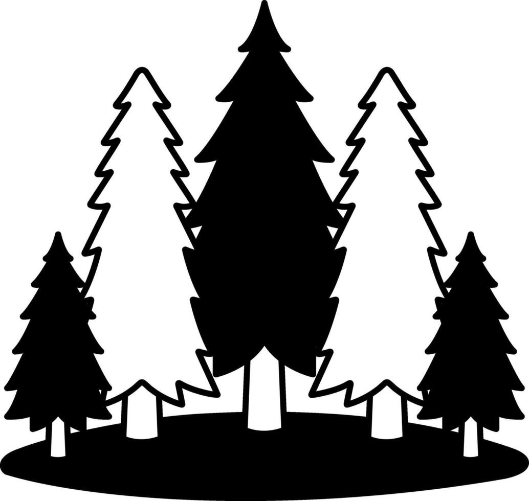 black and white icon of a pine forest vector