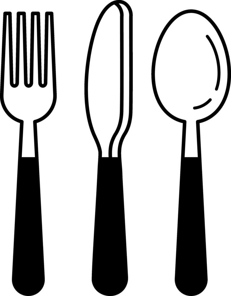 black and white icon of a fork knife and spoon vector