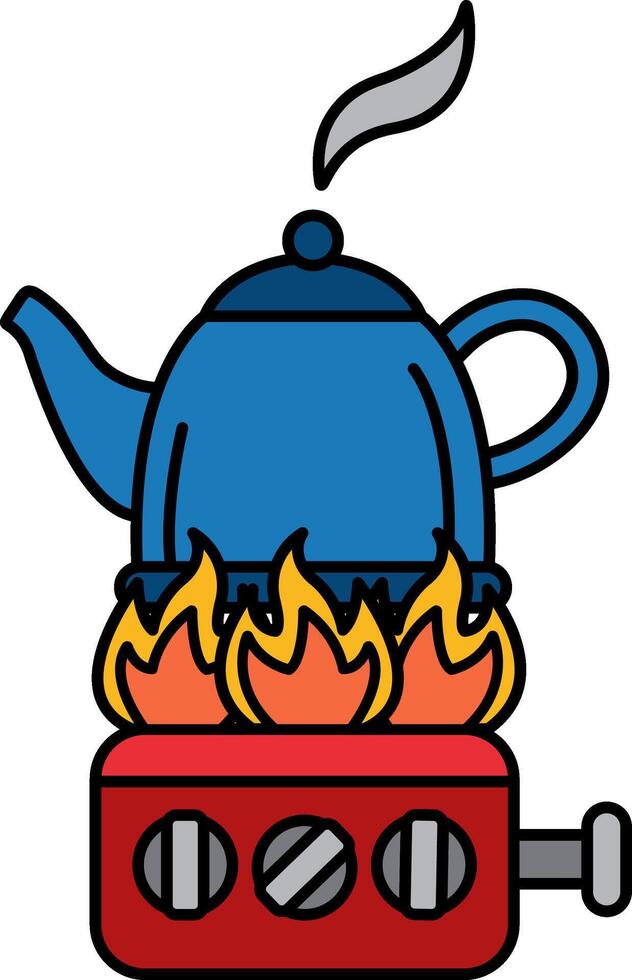 single icon of blue teapot on camping stove vector