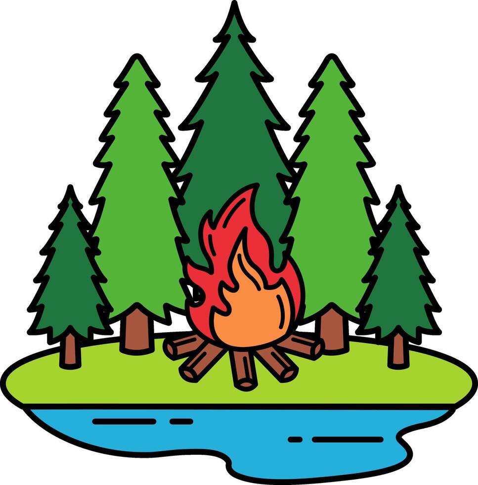 a forest with a campfire in the middle vector