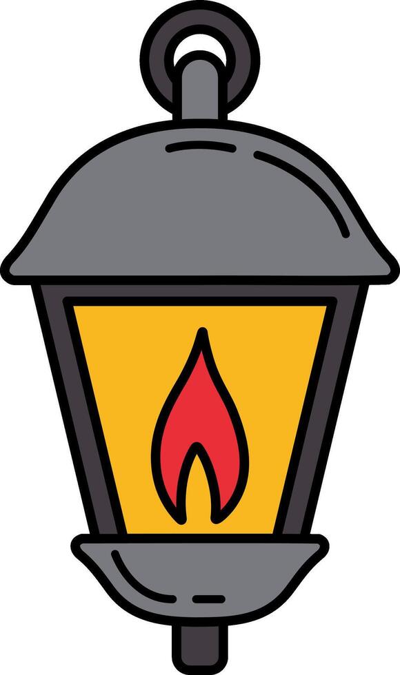 a camping lantern with a flame is lit vector