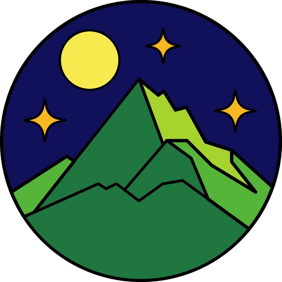 A mountain with a yellow moon in the sky vector