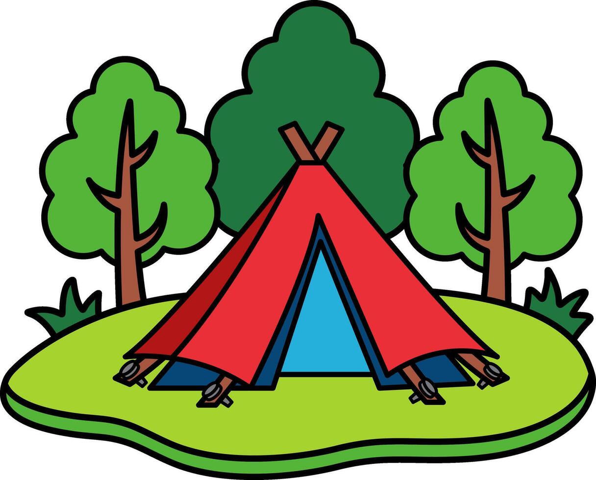 single icon of colorful tent in the forest vector