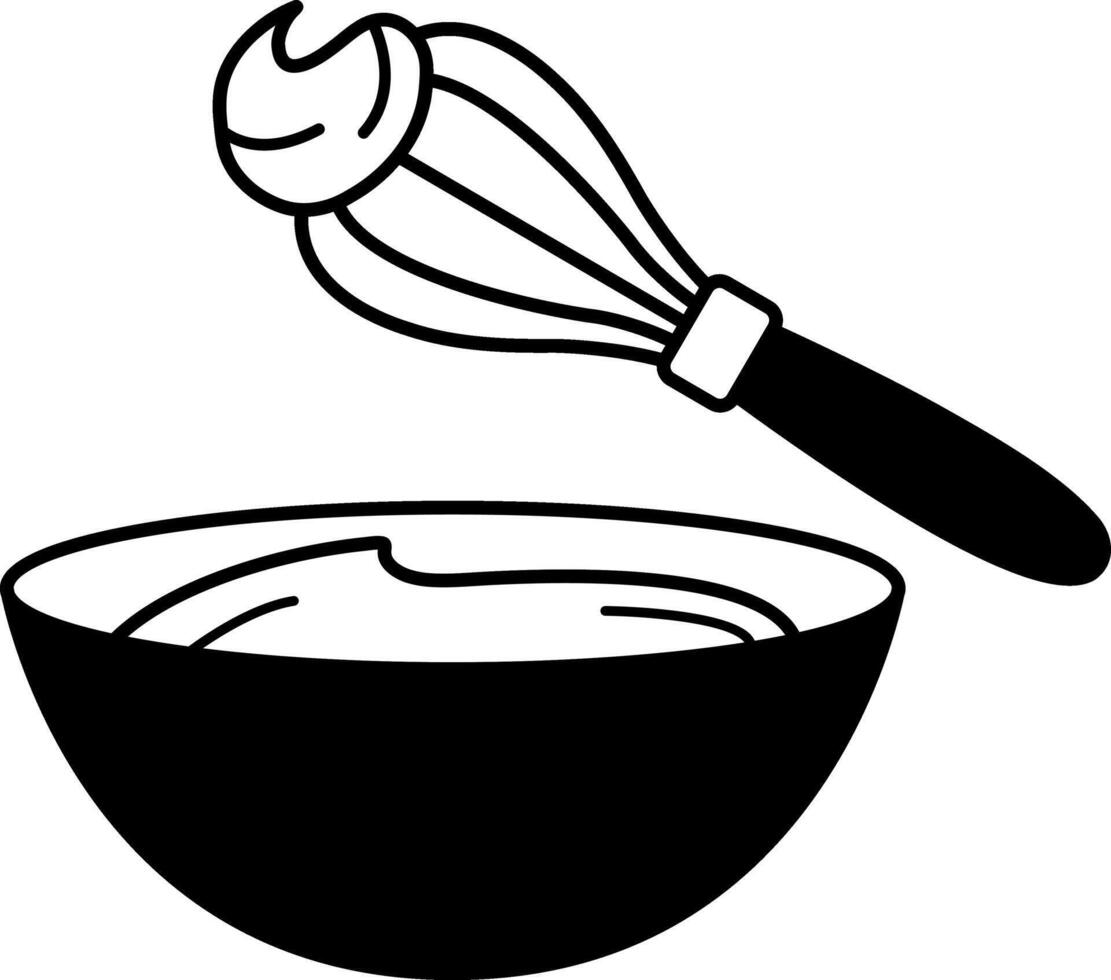 black and white icon of bowl with a whisk vector