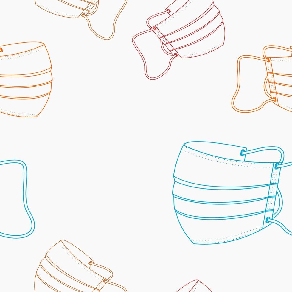 Editable Outline Side View Shaped Medical Masks Vectorized Illustration in Various Colors as Seamless Pattern for Creating Background of Healthcare and Medical Related Design vector