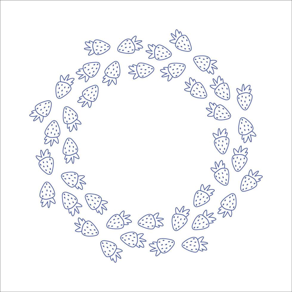 Colorful graphic strawberry summer frame. Modern vibrant design. Hand drawn cozy illustration. Hand drawn fruit design with leaf on cream colored background. vector