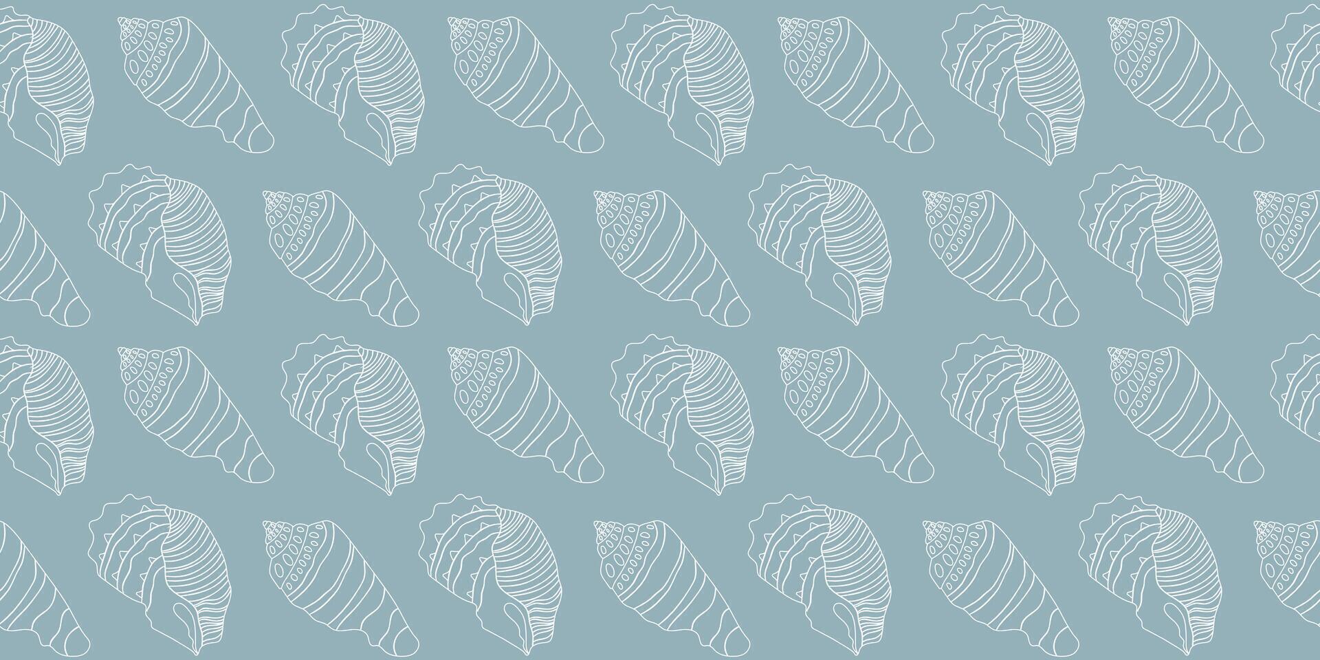 Seamless pattern with seashells and seaweed. Hand-drawn doodle sea shells, starfish, mollusk. Summer beach print. Cute ocean background. Abstract design for clothing, wrap, textile, fabric. vector