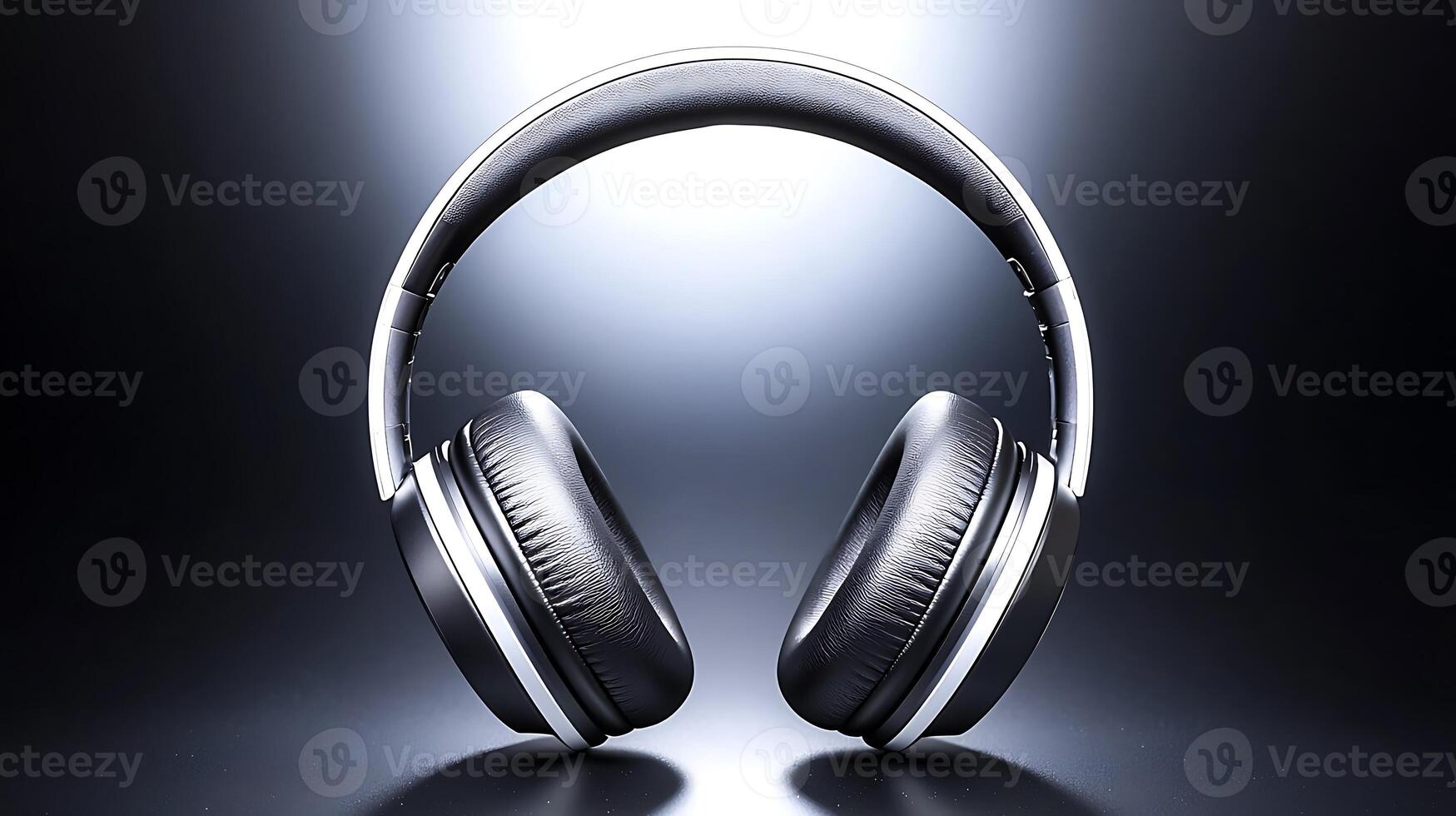 Sleek black headphones displayed against a soft gradient background, showcasing modern design photo