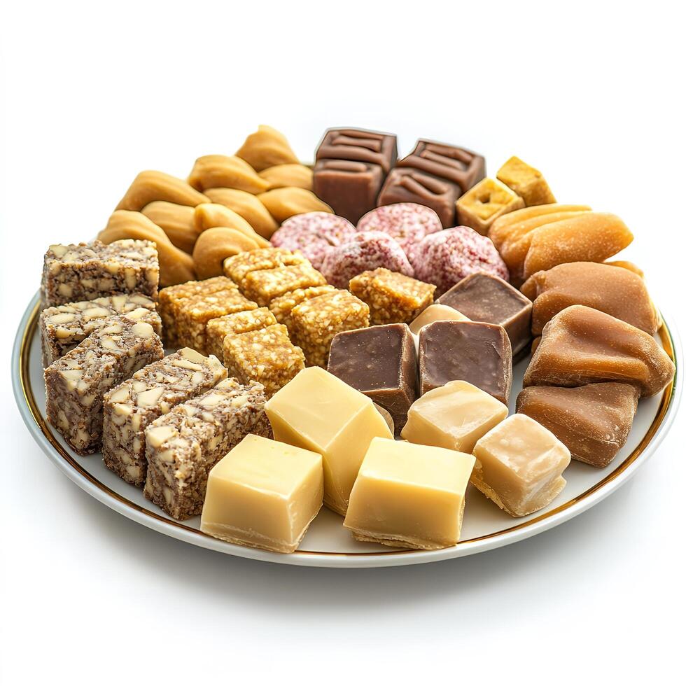 Assorted Delicious Sweets and Candies Variety on Plate A Selection of Gourmet Confectionery Treats photo
