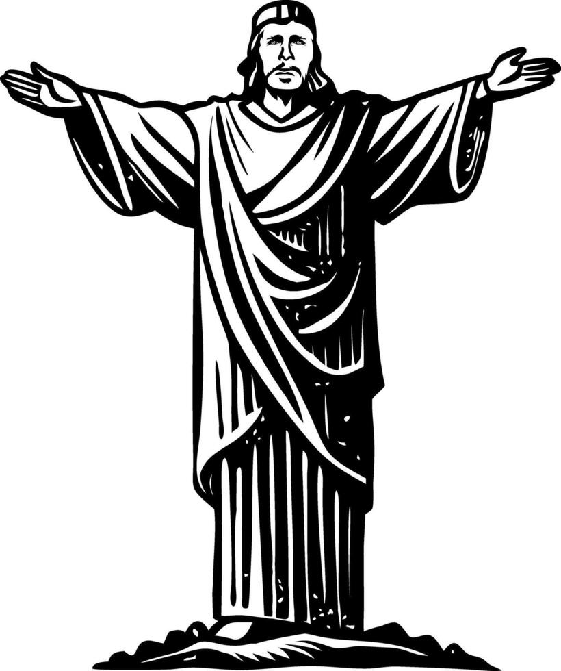 Christ redeemer statue illustration in vintage style vector