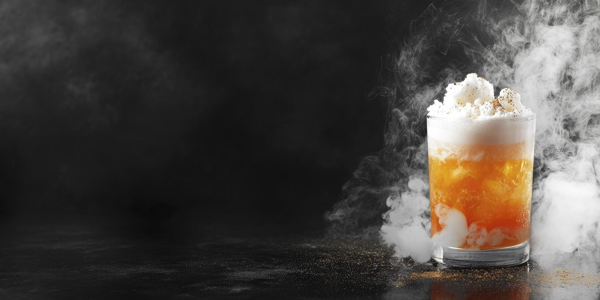 A drink with smoke and ice on a black background photo