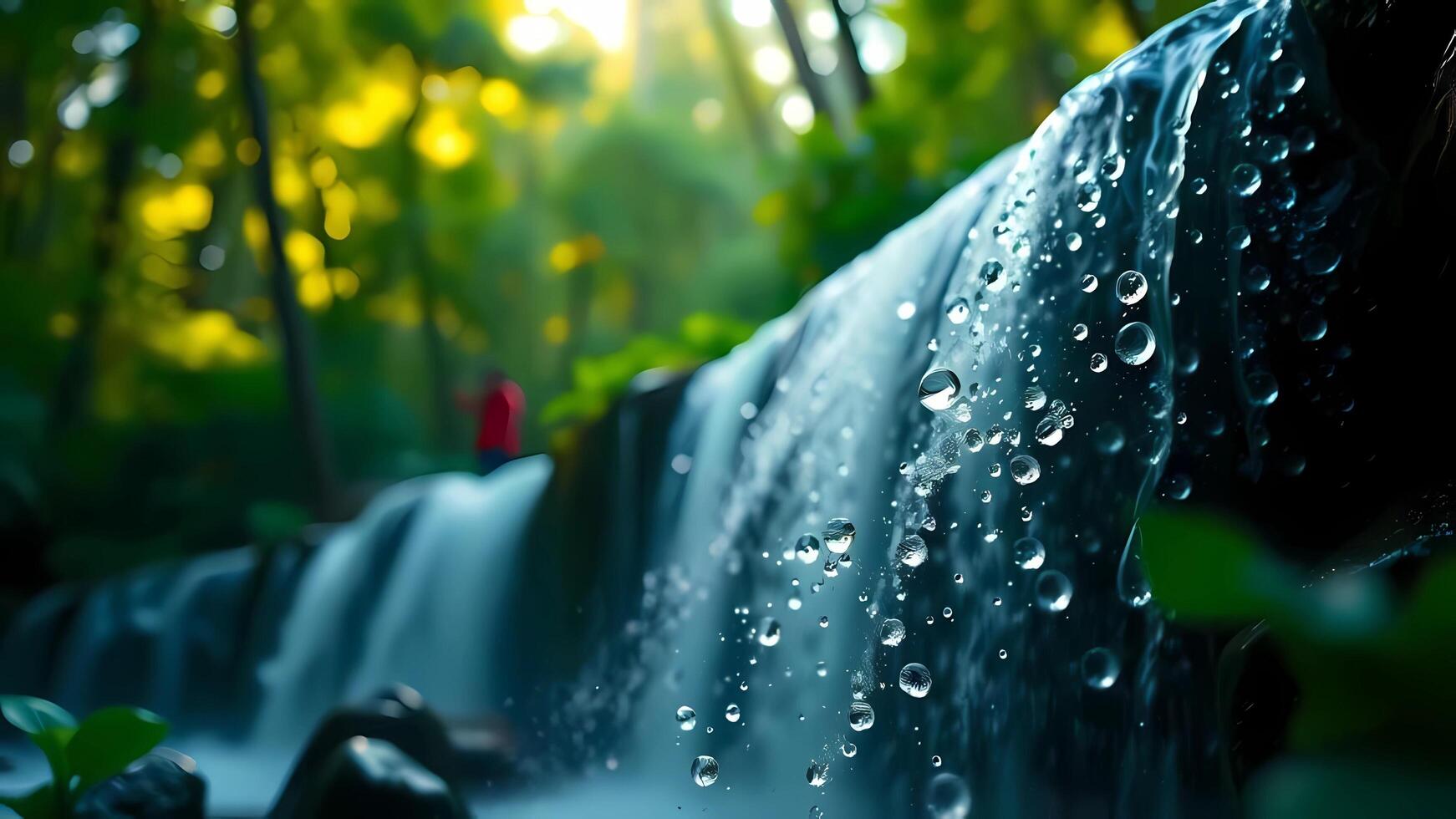 waterfall in the forest with water droplets photo