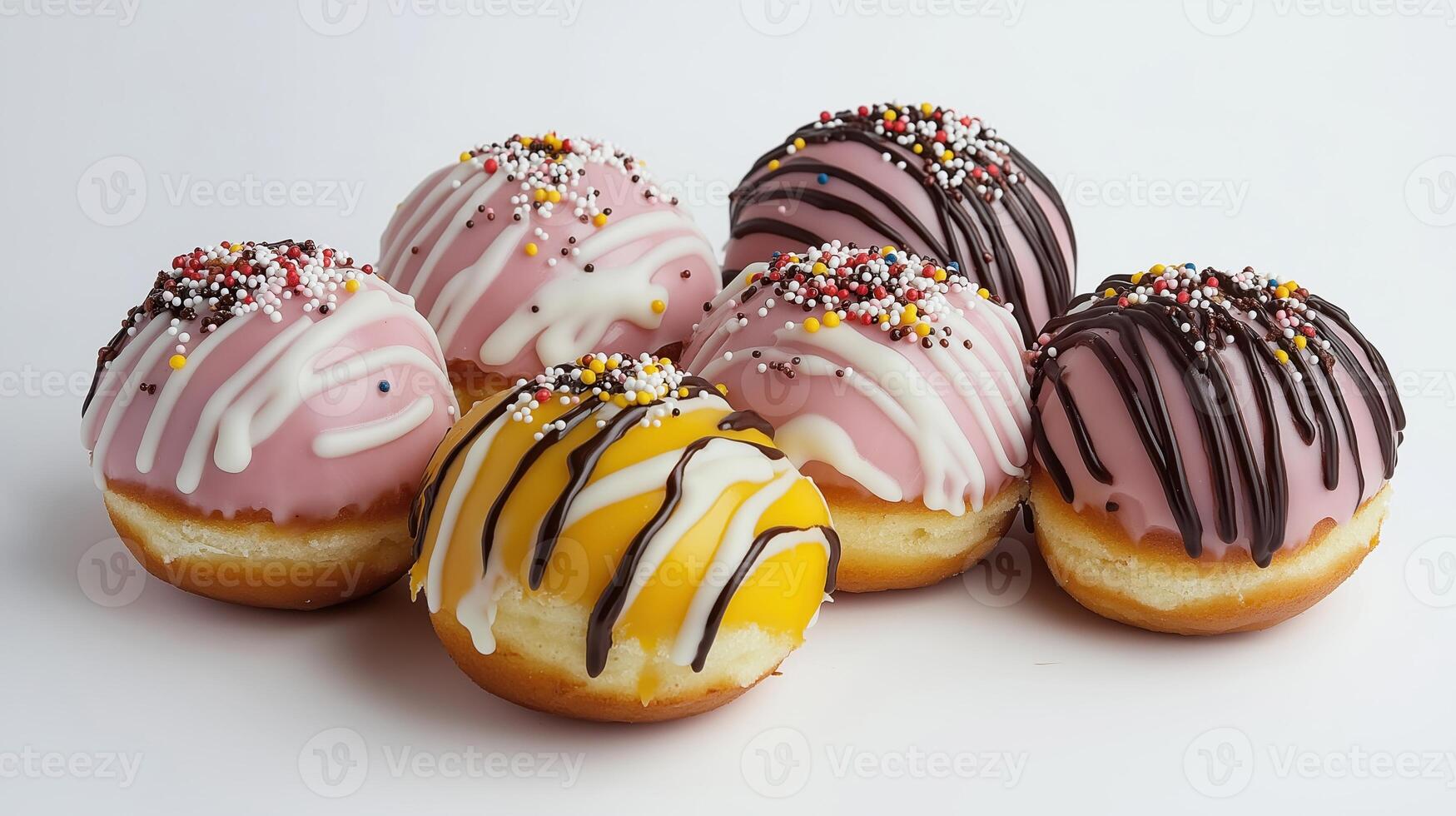 Five donuts with sprinkles on a white background photo