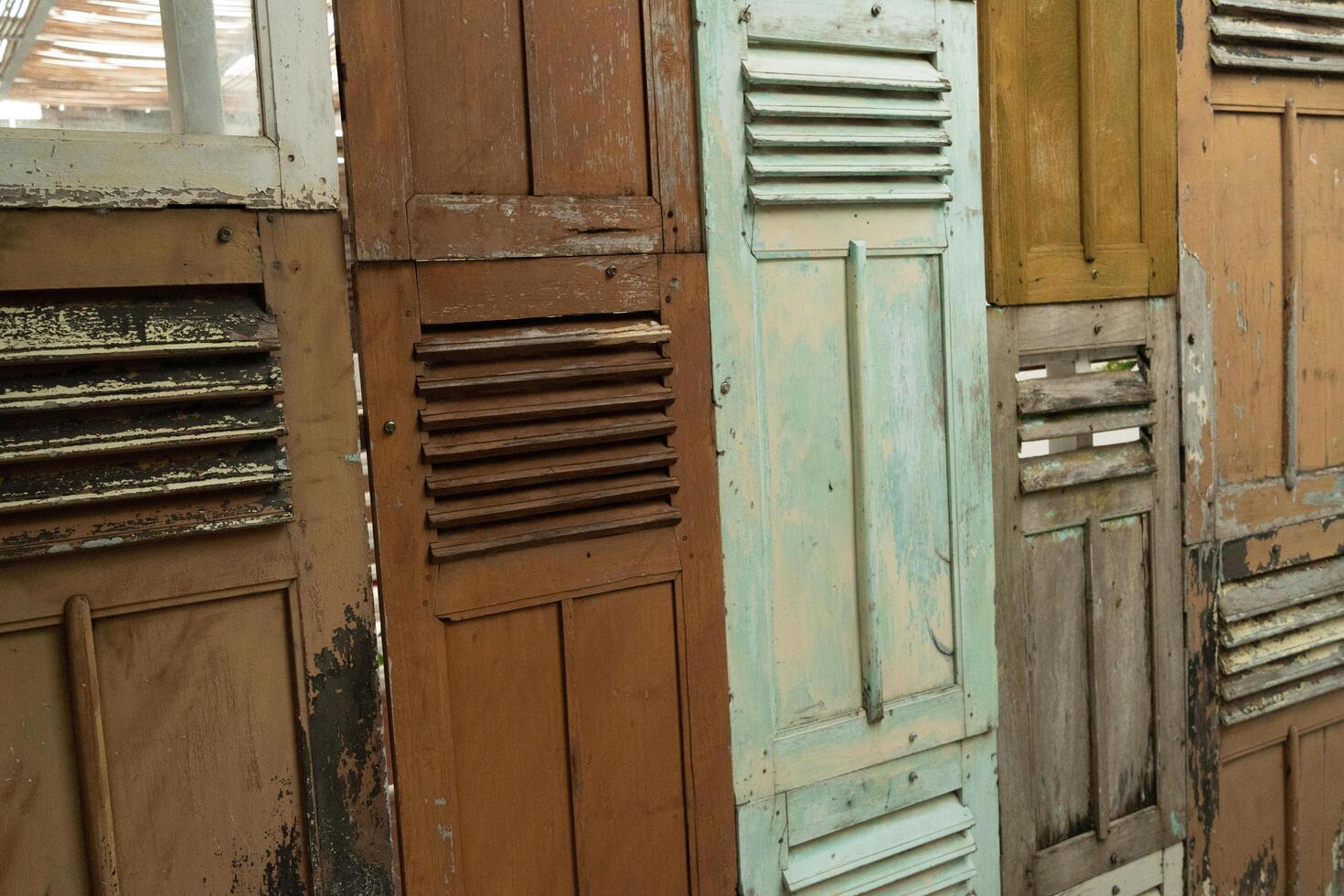 wall decoration made of an old window made from wood, ethnic and unique design photo