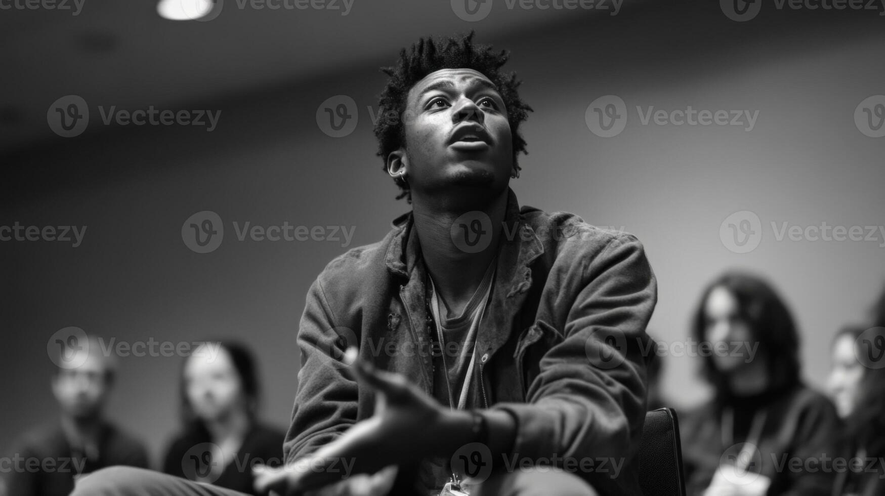 Activist speaking with passion at political meeting or conference photo