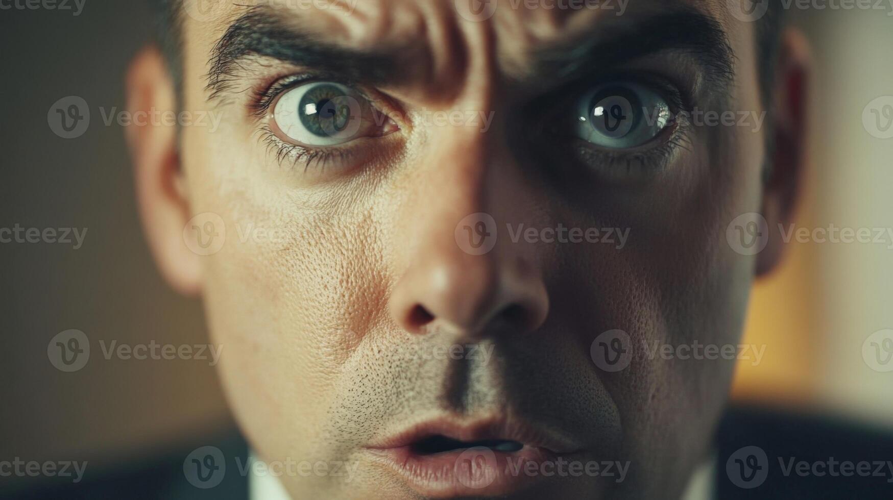 Shocked politician making a grimace with wide eyes and open mouth photo