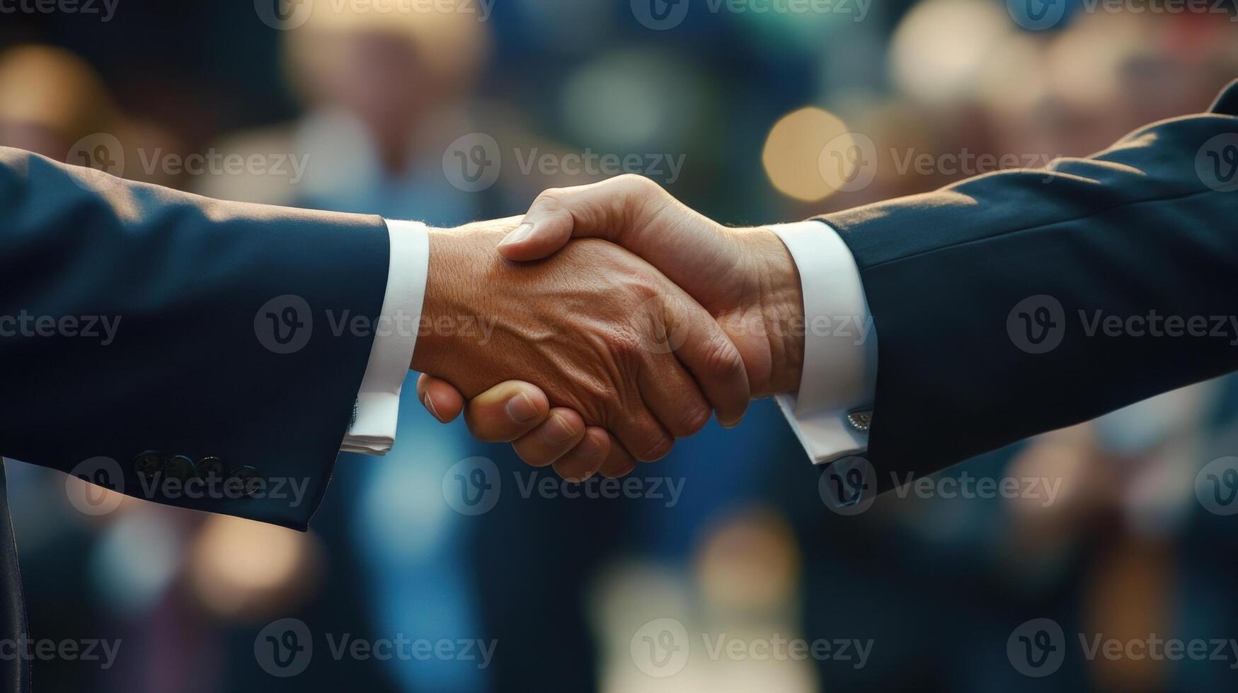 Focusing on the hands of a female and male leader engaged in a handshake the contrasting skin tones symbolize the bridging of gaps in ideologies. The warmth of the gesture is juxtapose photo
