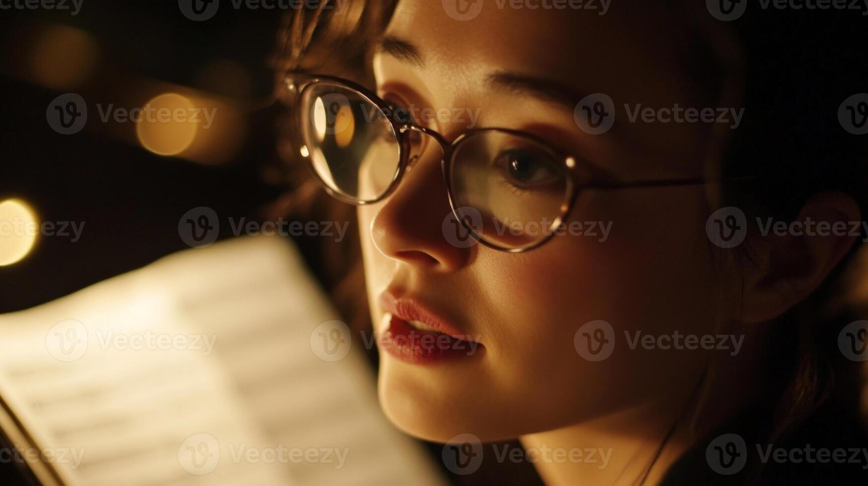 Politician woman reading important documents at night photo