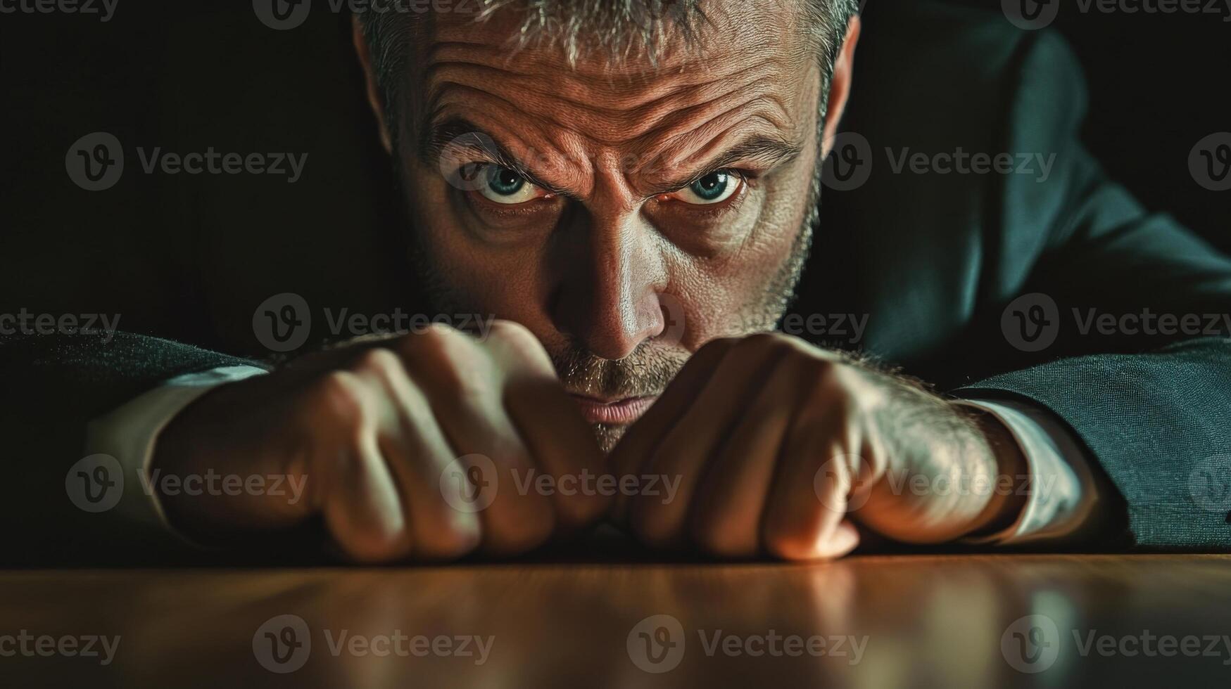 A closeup of one politician leaning forward hands gripping the podium as they deliver a powerful statement. The lighting highlights their furrowed brow and intense gaze emphasizin photo
