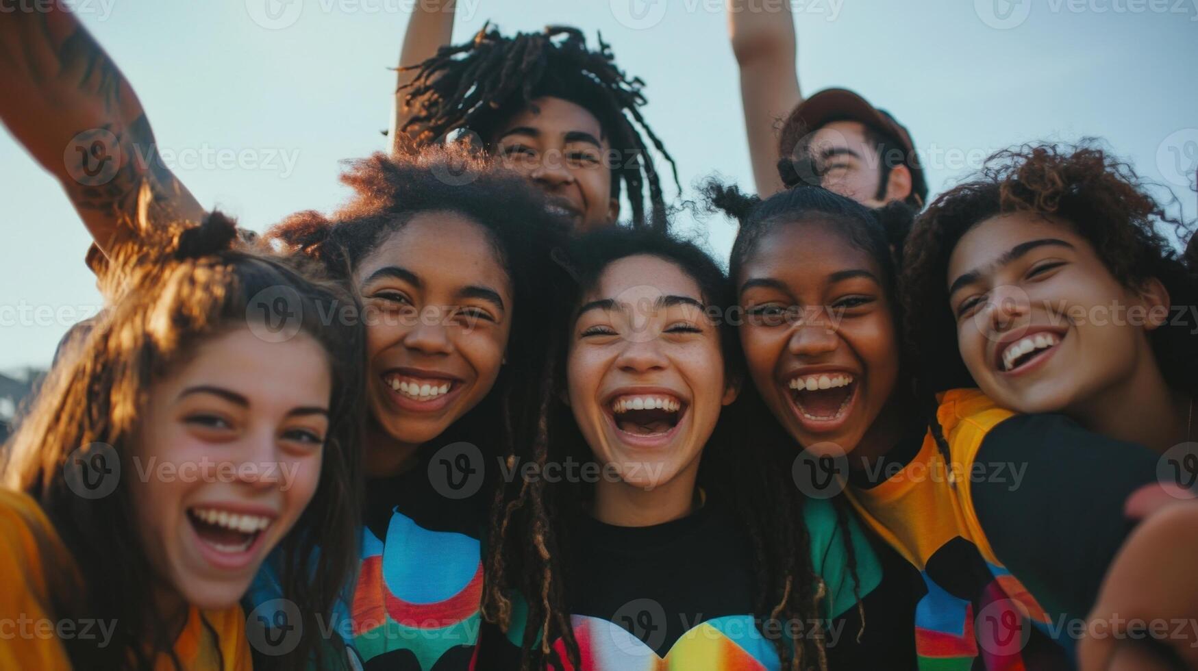 Young activists smiling and cheering for political event photo