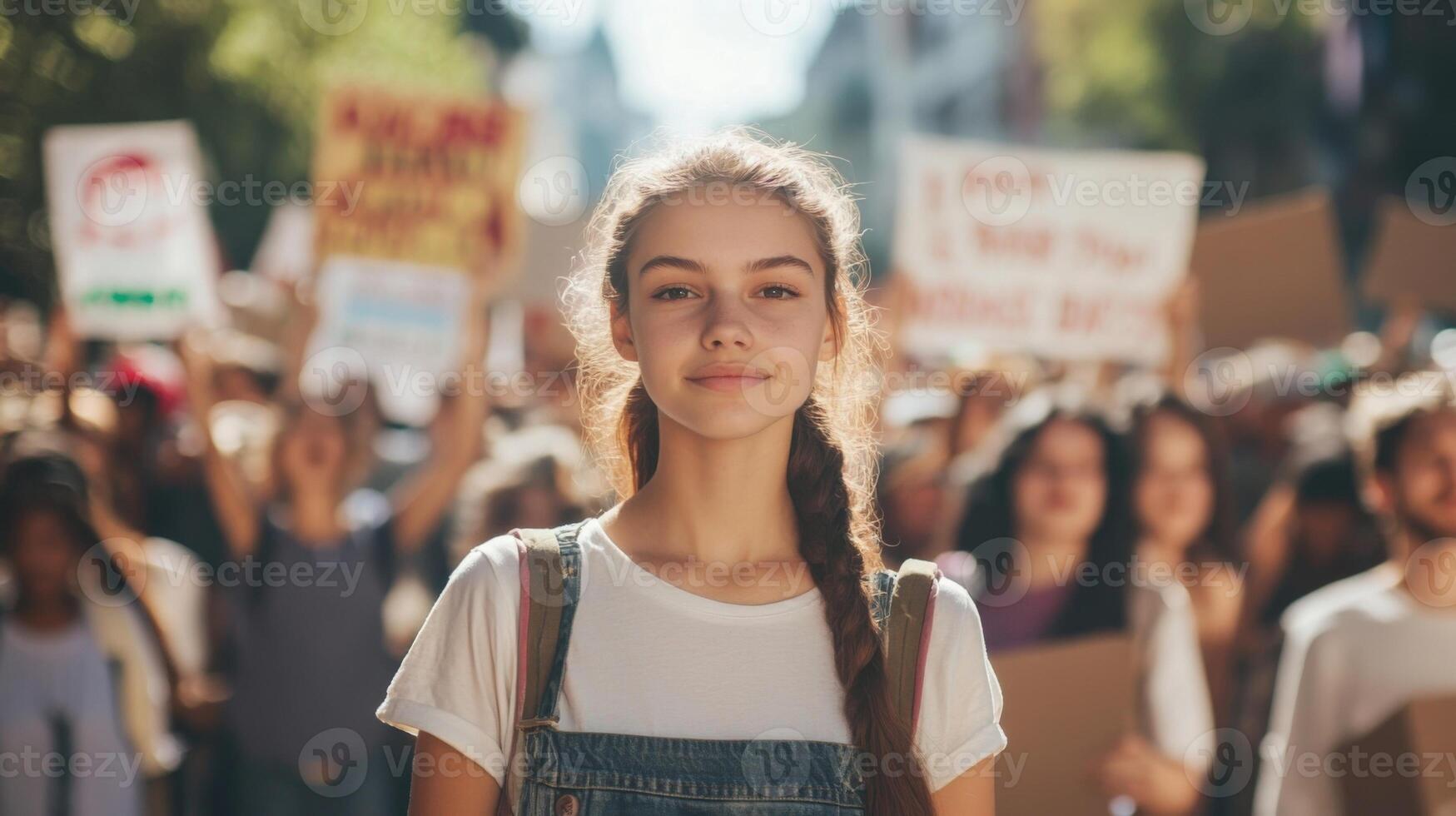 Young activist leading protest march for social change photo