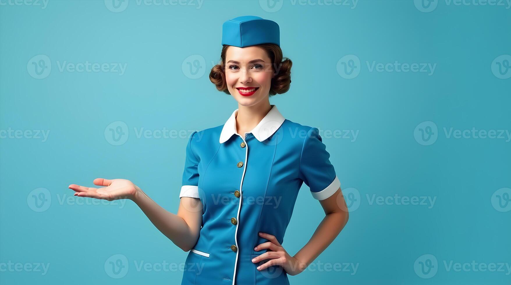 A woman in a blue uniform holding something photo